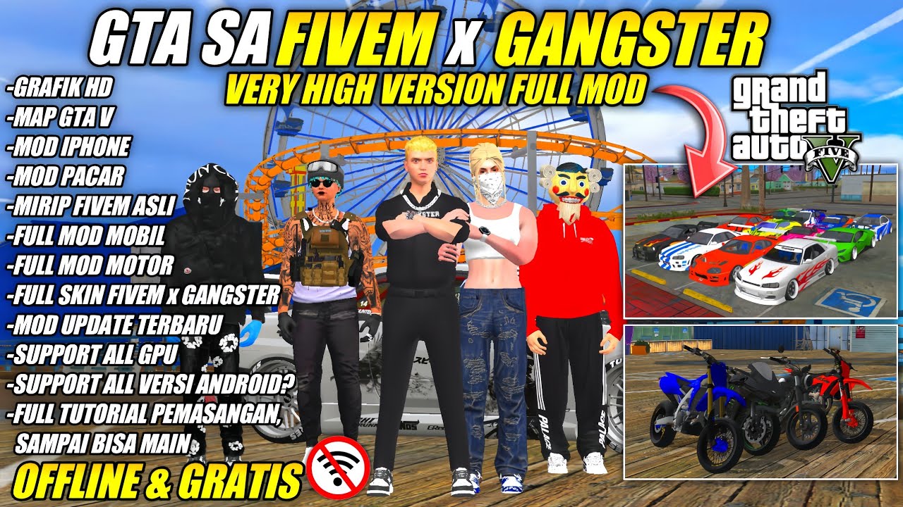 SHARE‼️GTA SA FIVEM STYLE FULL MOD MOBIL + MOD MOTOR & FULL SKIN TERBARU‼️GTA SA FIVEM x GANGSTER