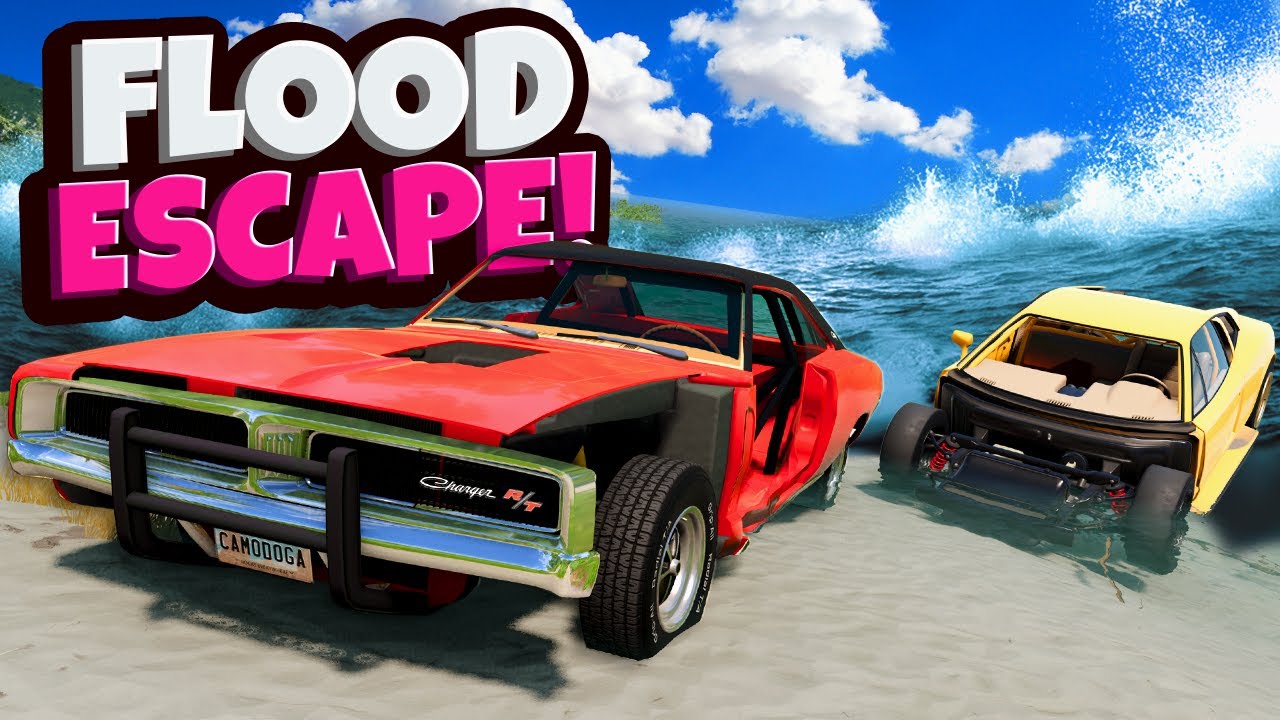 ISLAND FLOOD ESCAPE But with TERRIBLE Random Parts Cars in BeamNG Drive Mods!