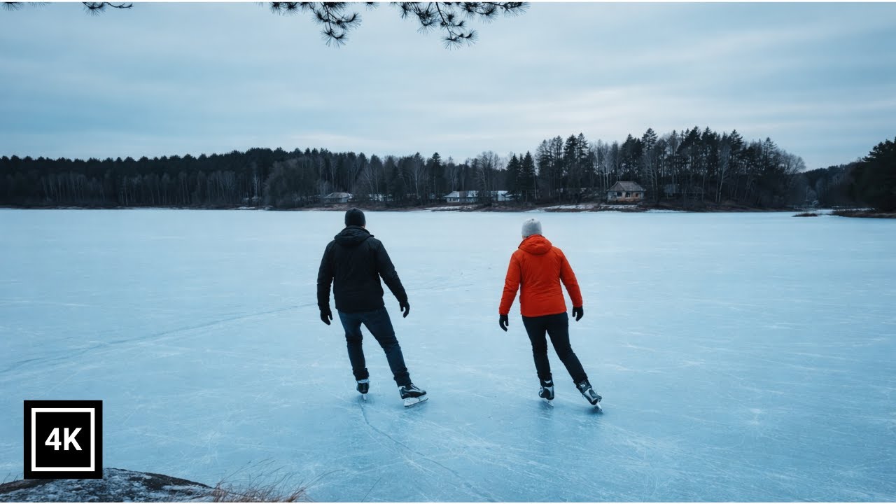 Frozen Lake Walk in Sweden &ndash; Skating on Ice, Silent Winter Path (4K)