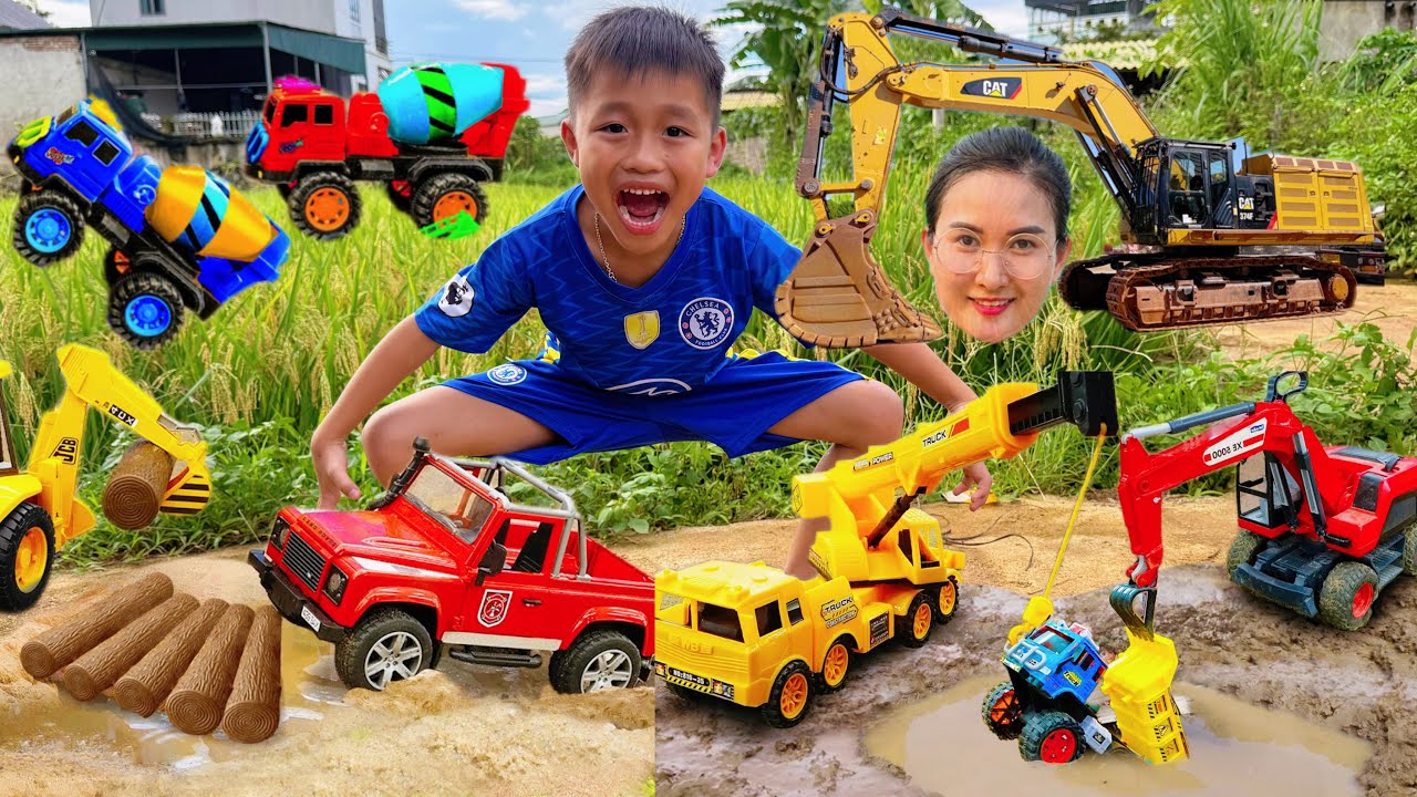 Changcady cùng em tu bi tổng hợp video máy xúc đi dưới nước, cẩu múc cát, giải cứu các con vật