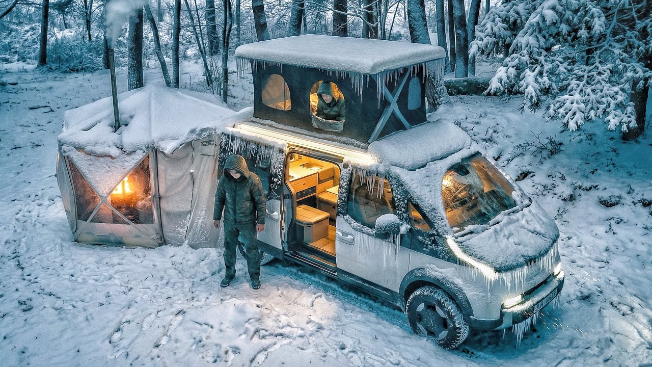 Kemping w 70-centymetrowej śnieżycy | Samoch&oacute;d kempingowy Kia PV5