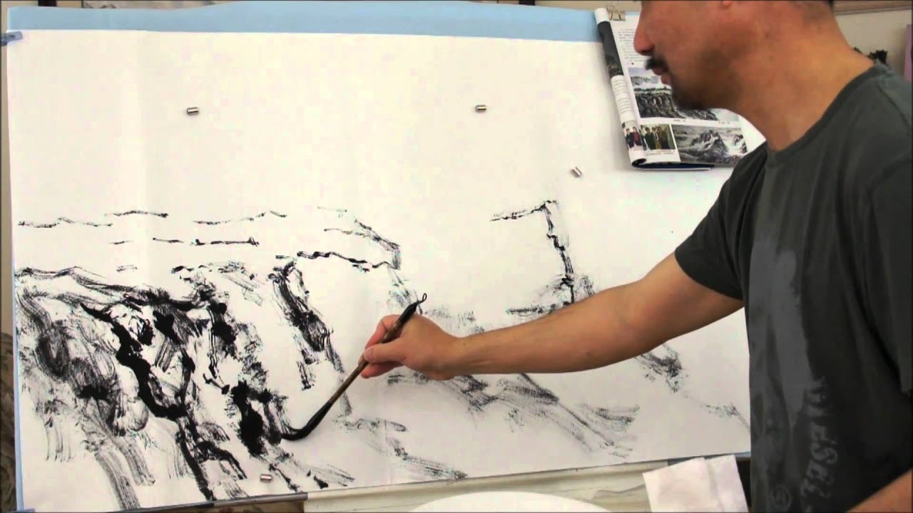 Landscape Painting Tutorial: Grand Canyon with Split Brush Techniques on Triple Xuan Paper(1/3)