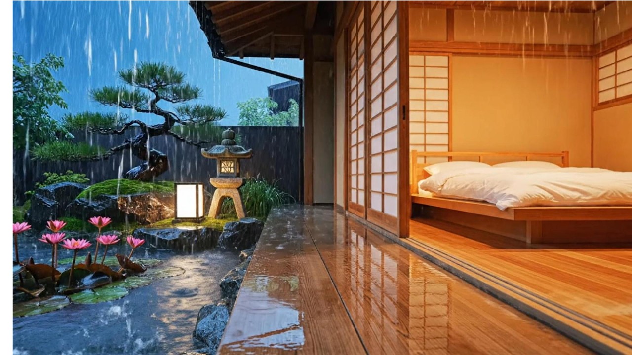 Warm Japanese Room & Gentle Sakura Rain – Relaxing Rain Sounds for Deep Sleep 🌧️💤