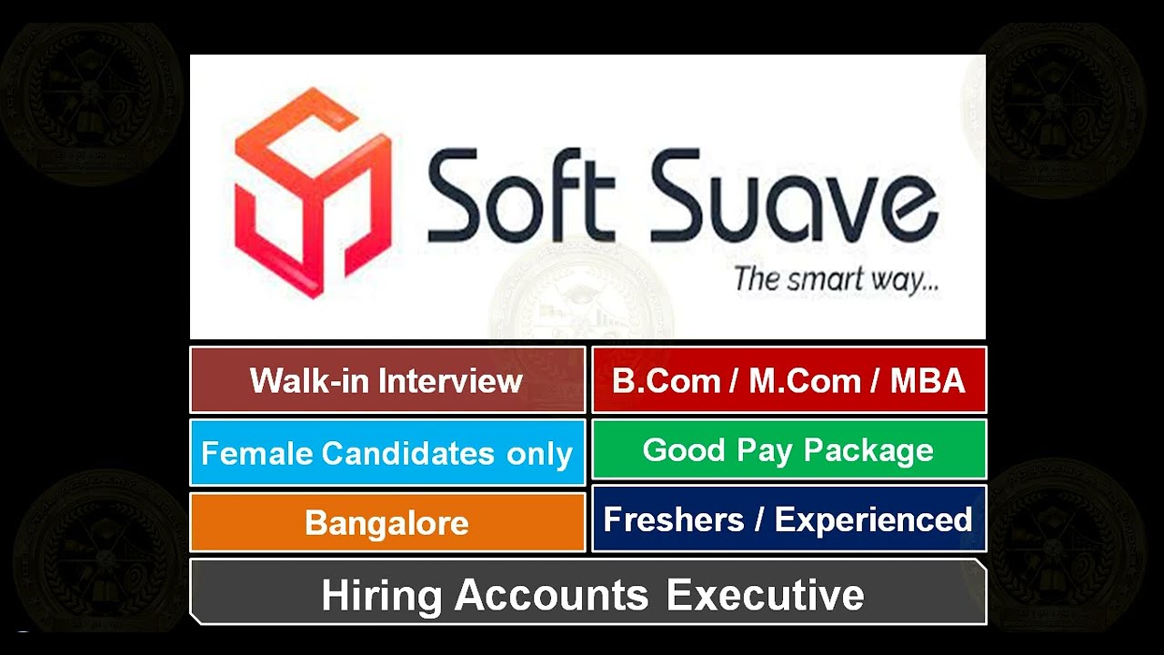Fresher Jobs in Bangalore | Soft Suave Technologies | Accounts Executive | B.Com/M.Com/MBA | Walk-in