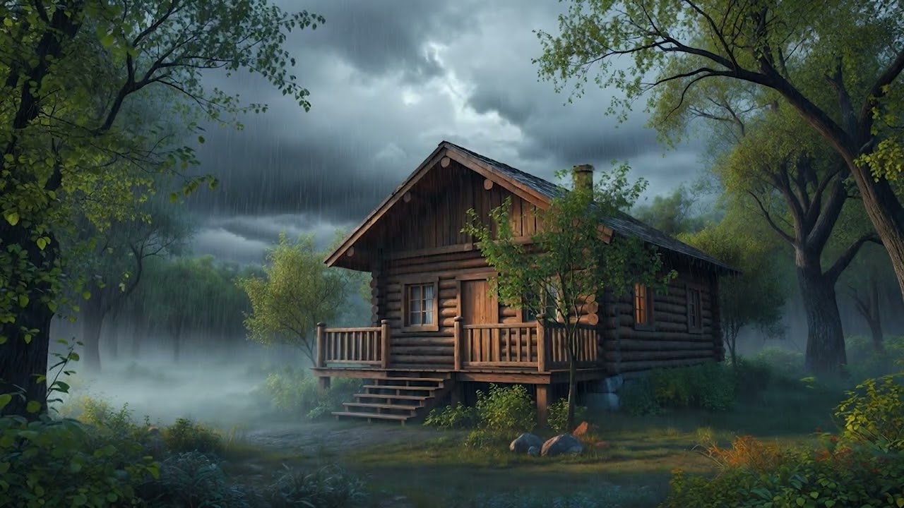 Cozy Soft Rain at a Cozy Forest Cabin in a Cozy Spring Forest | Cozy Relaxing Sounds