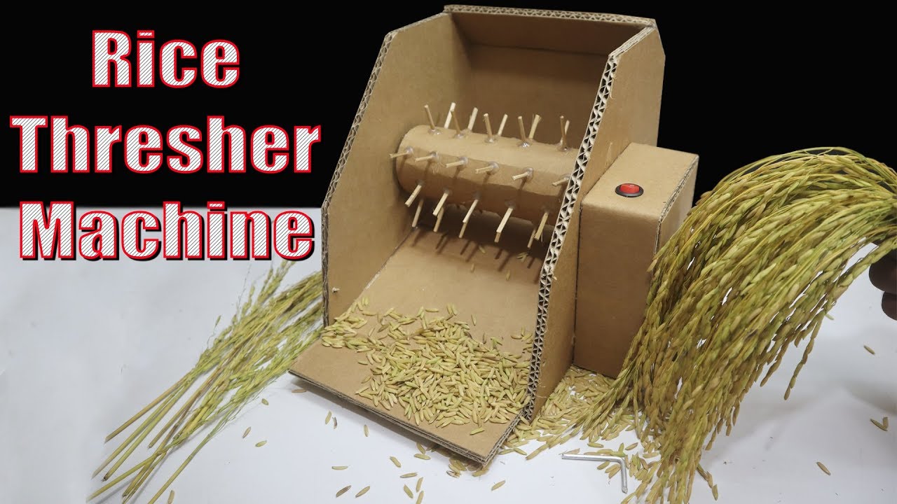 How to Make a Rice Thresher Machine At Home - Rice Harvester Machine From Cardboard