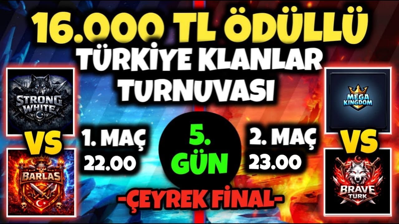 🔴16.000 TL ÖDÜLLÜ TÜRKİYE KLANLAR TURNUVASI 5. GÜN!? (ÇEYREK FİNAL) - Clash of Clans