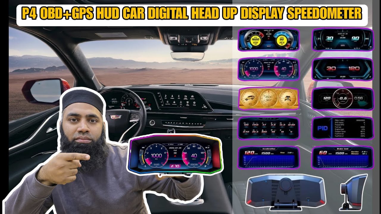 P4 OBD2+GPS HUD Gauge Car Digital Head Up Display Speedometer Turbo RPM Alarm #obd #headup