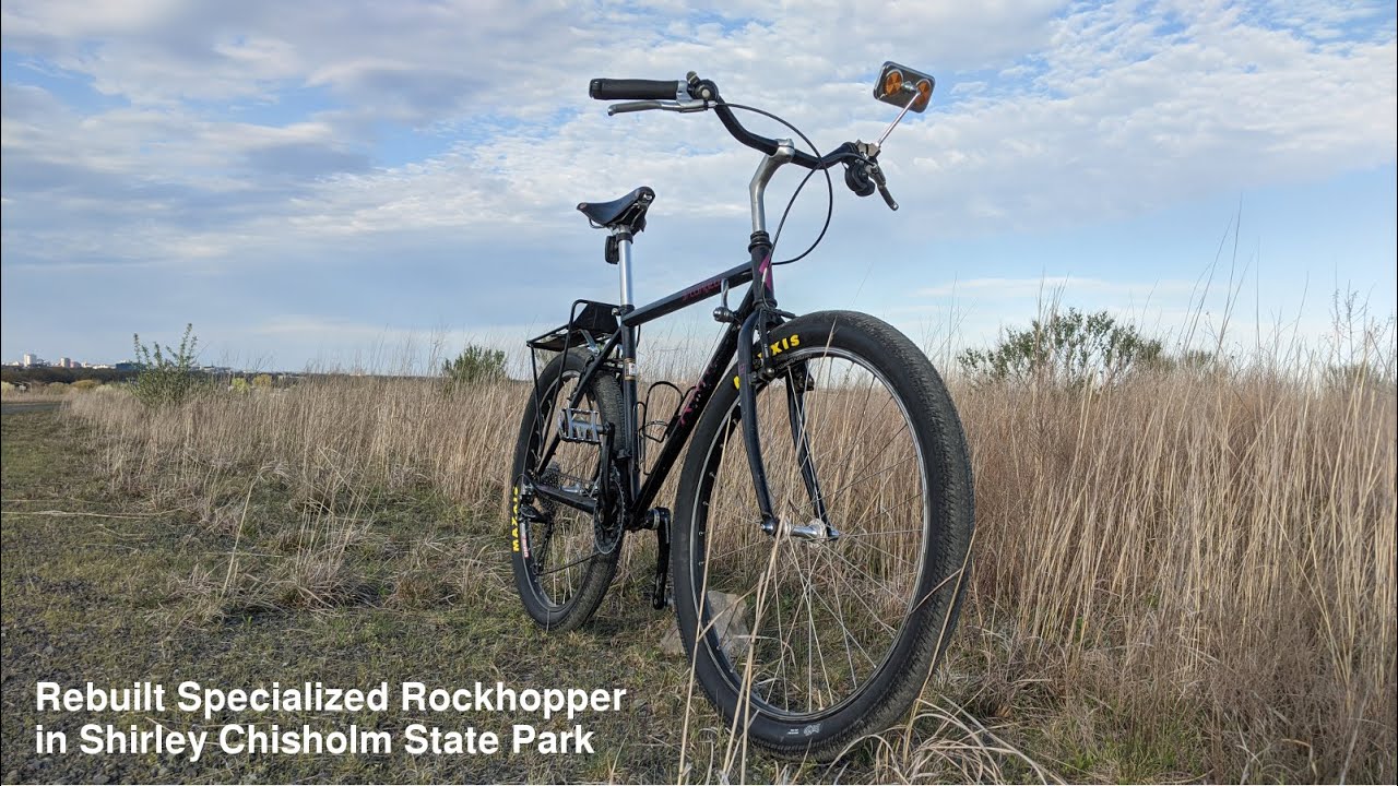 Riding my rebuilt 1990 Specialized Rockhopper in Shirley Chisholm State Park