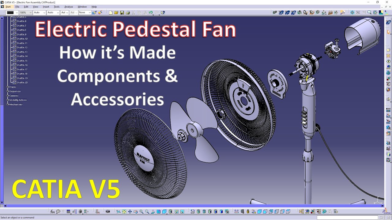 CATIA V5 - ELECTRIC STANDING FAN - How It's Made (Components & Accessories)