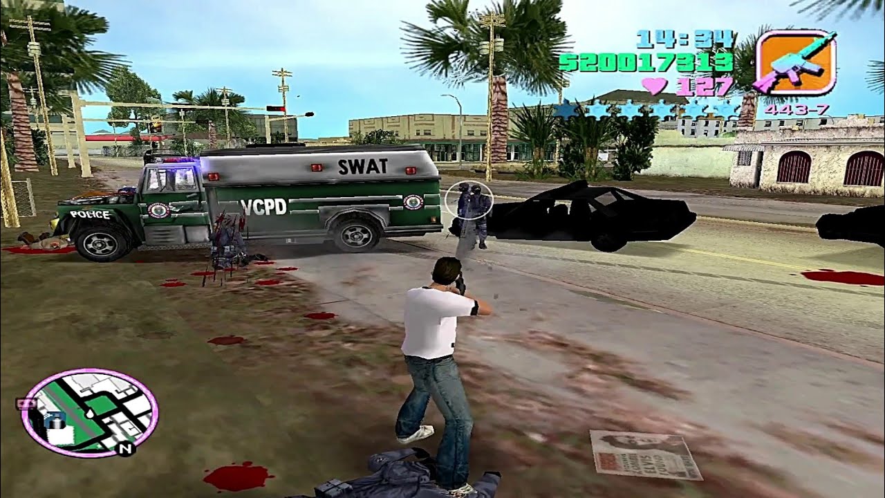 GTA VICE CITY 6 Six Star Police Wanted Level + Tang Army Rampage Shotout