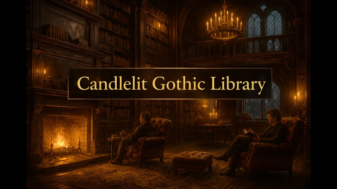 Candlelit Gothic Library | Dark Academia Fireplace Ambience for Studying