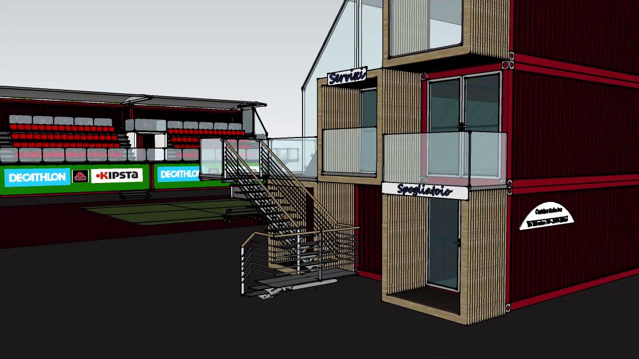 Container Modificati, stadio tennis spalti strutture sportive spogliatoi