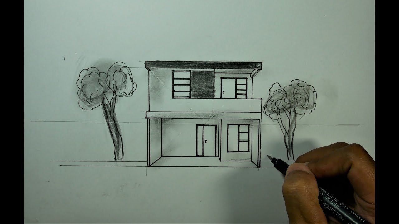 How To Draw Modern House in One Point Perspective