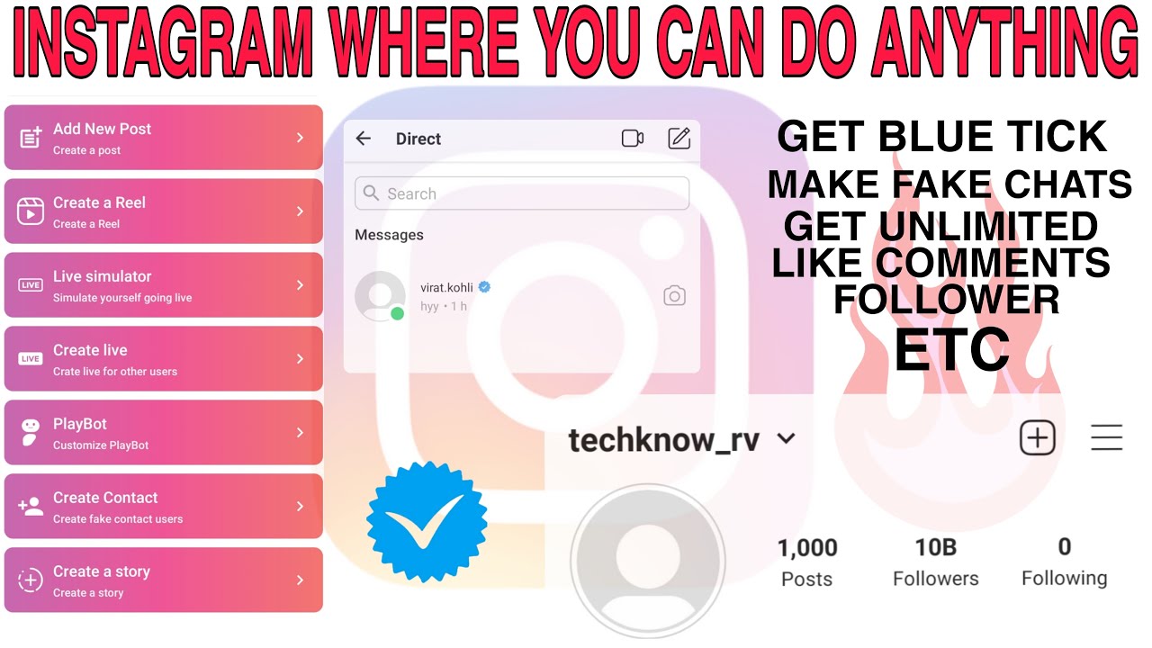 FAKE INSTAGRAM || WHERE YOU CAN MAKE FAKE CHATS LIKES VIEWS COMMENTS FOLLOWER ACCOUNTS ETC || FREE