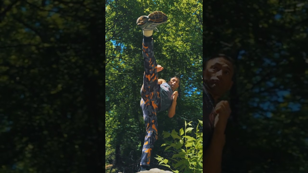 Amazing split kick in forest! ￼ 