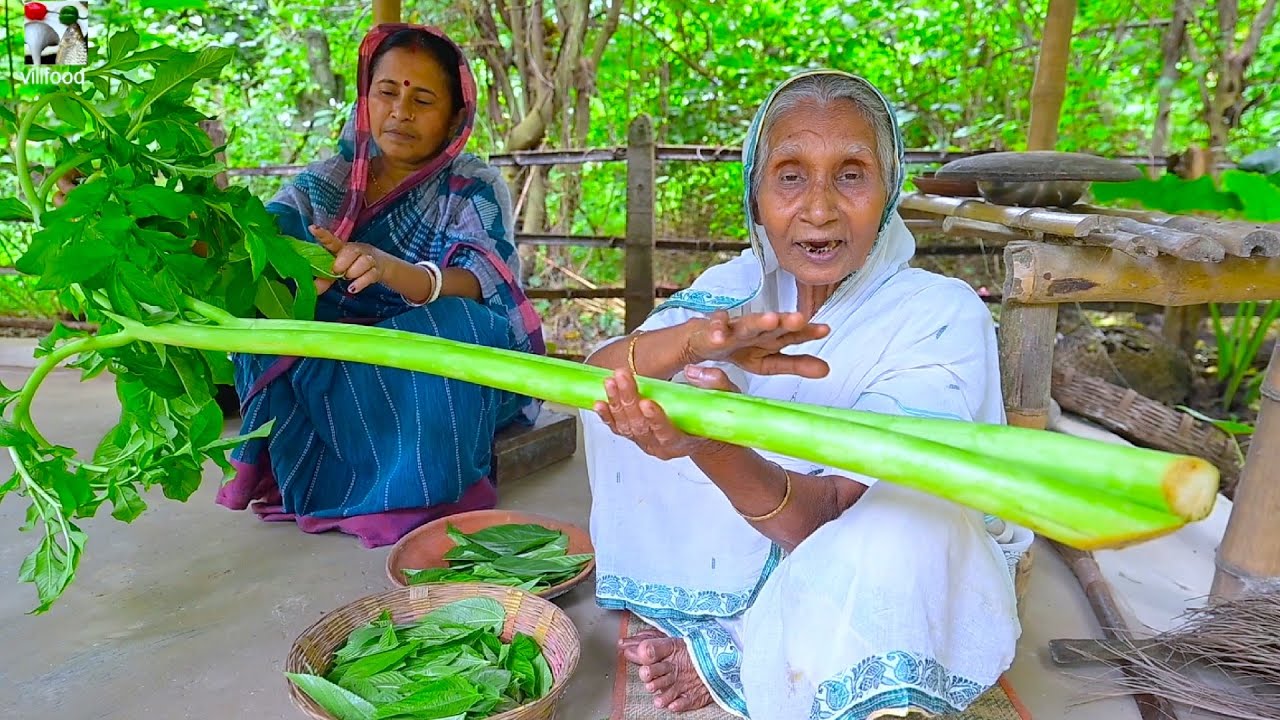 ইলিশের মাথা দিয়ে কচি ওল গাছের রান্না সঙ্গে পাট পাতার কুড়কুড়ে রেসিপি | Elephant foot tree recipe