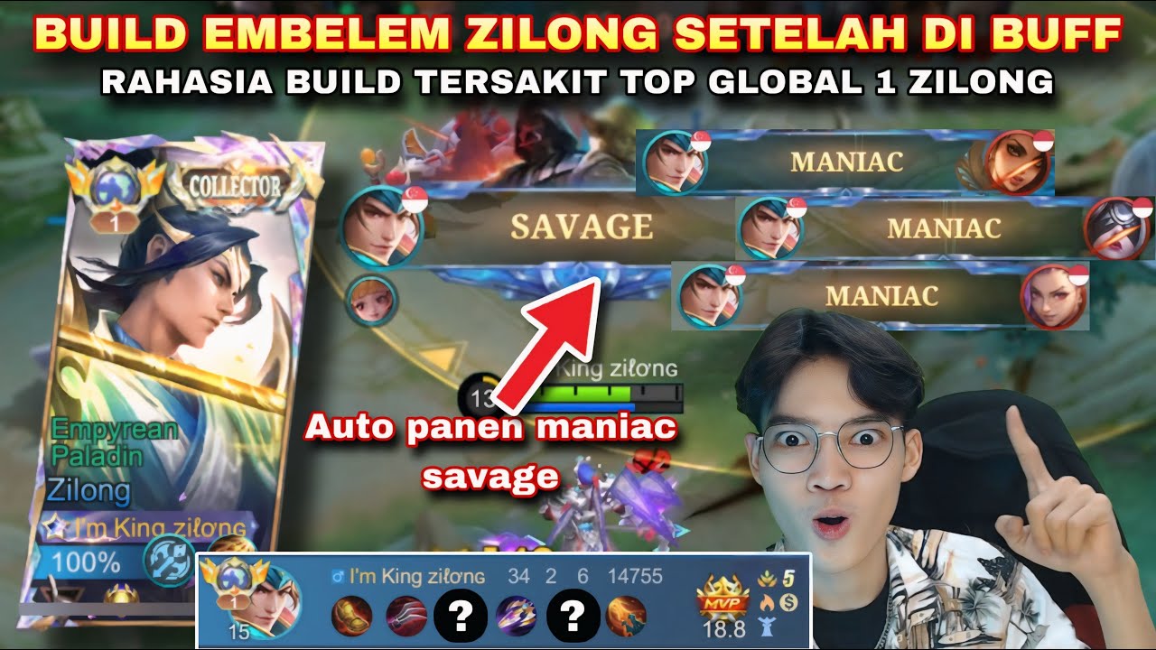 INILAH BUILD ZILONG SETELAH DI BUFF, 34 KILL PANEN SAVAGE MANIAC BERKALI-KALI | MLBB