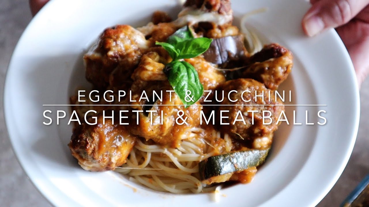 Spaghetti & Meatballs Eggplant Zucchini Casserole-معكرونه صينية كرات لحم باذنجان  HappyKittyKitchen