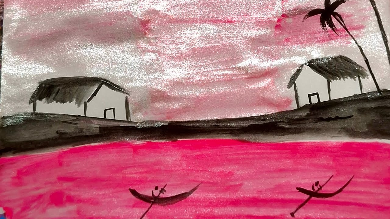 Pink silver sky  nature 💕 💖 #nature #painting  #beach 🌊 