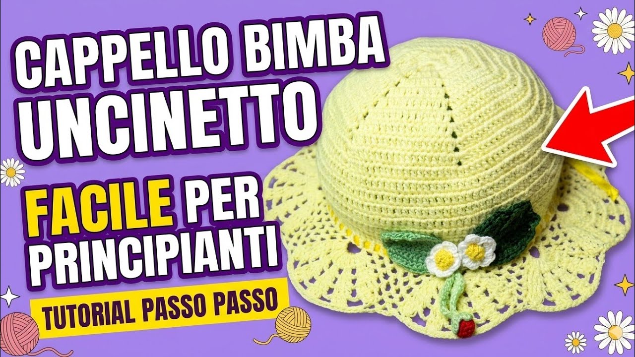 Cappellino all'uncinetto con motivo floreale sulla tesa tutorial