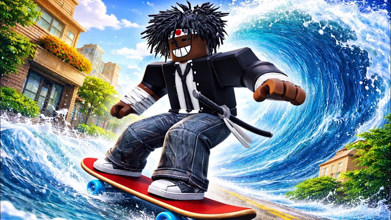 ROBLOX ESCAPE TSUNAMI ON SKATEBOARD...