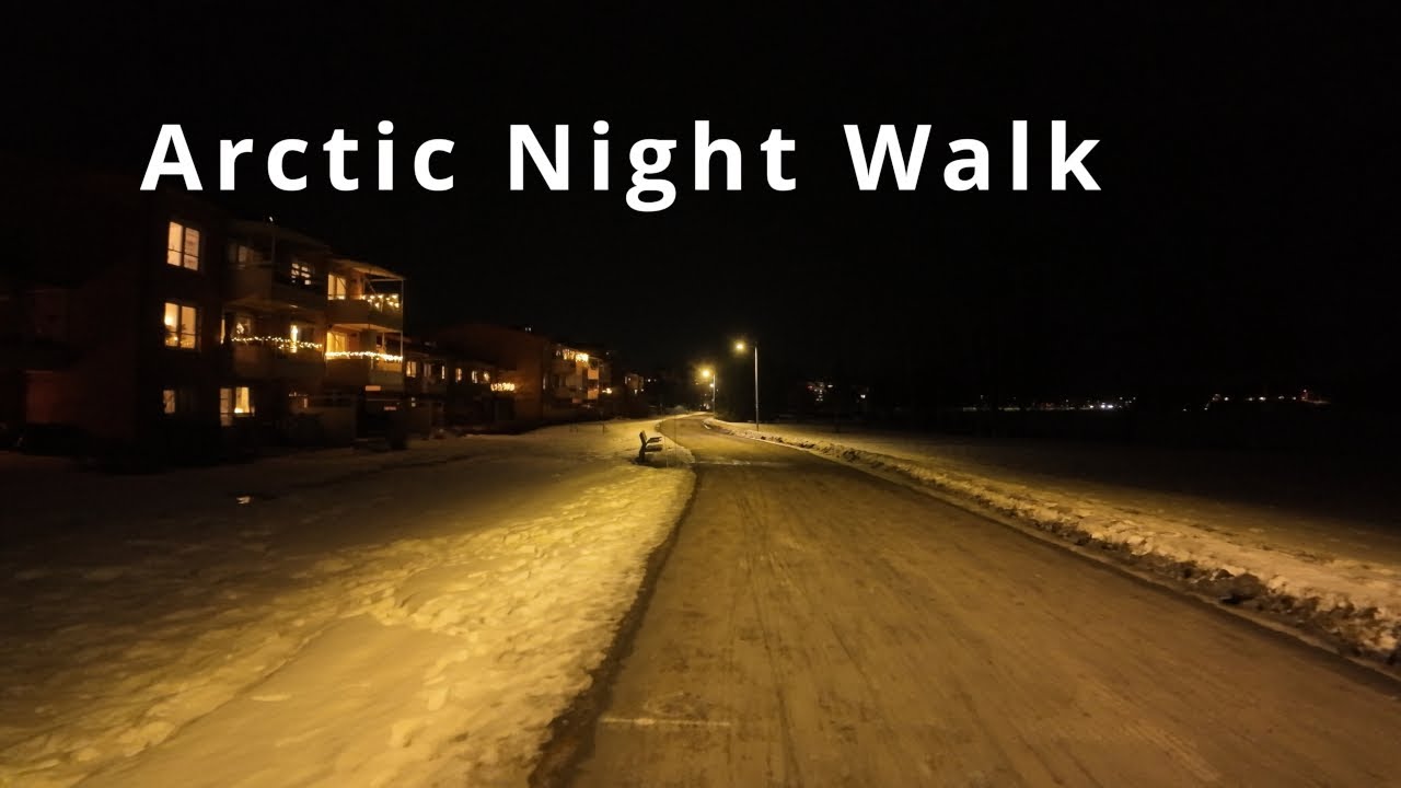 Winter Night Walk in Umeå Sweden | City Hall to the Frozen Ume River (4K)