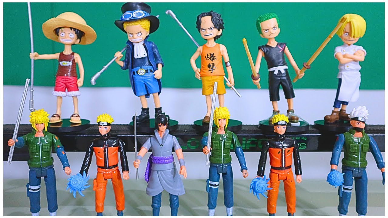 Bonecos ONE PIECE vs NARUTO (Luffy, Sabo, ACE, Zoro, Sanji) (Sasuke, Minato, Kakashi)