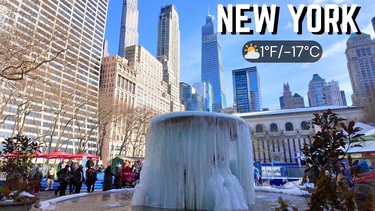 New York City 5 Days After the Snowstorm ❄️ | Frozen Bryant Park & Olympic Ice Art [4K]