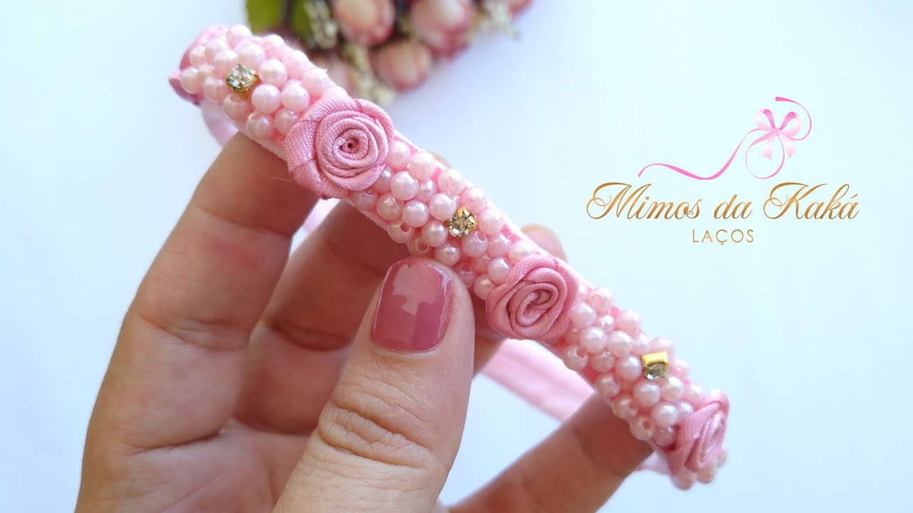 Faixa Lilica Bordado Chuva de Perolas #comigo Diy Ribbon Bow-Kaká Magalhães