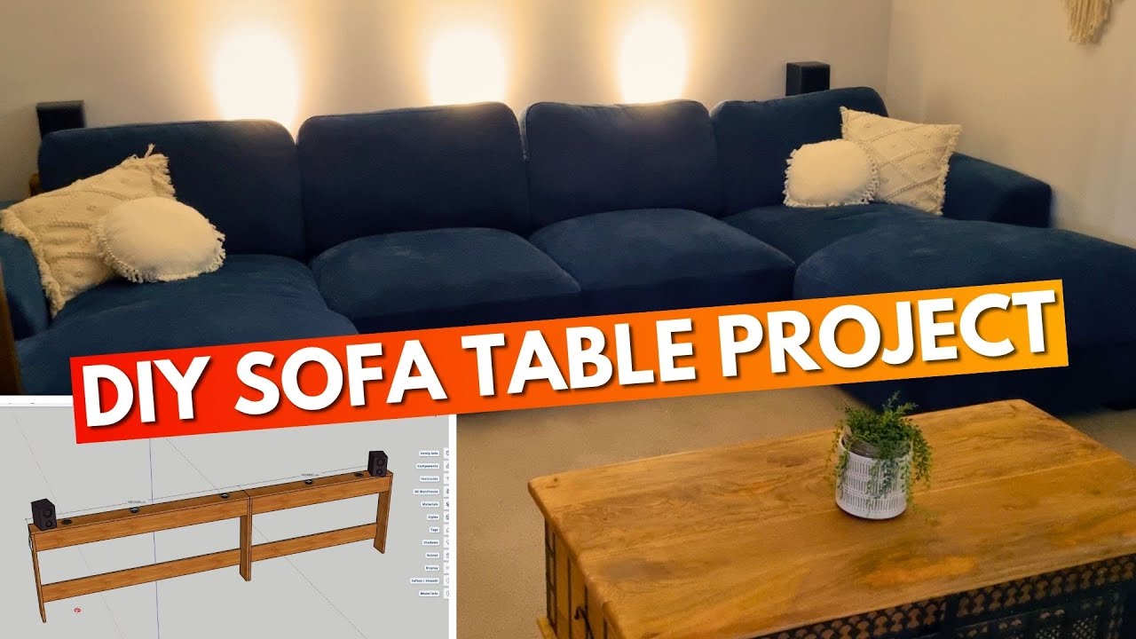 DIY Sofa Table Console | Behind the couch shelf with charging station and lights