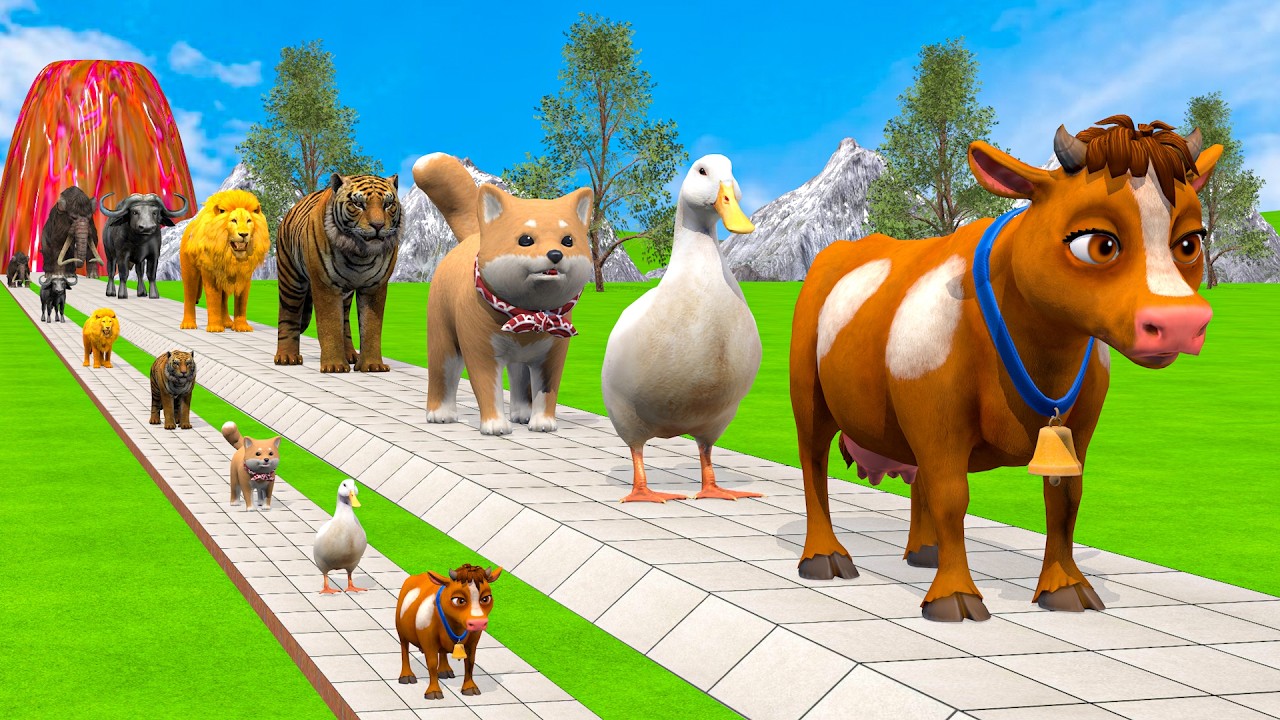 Long Slide Game with Cow Elephant Gorilla Hippopotamus Tiger 3d Animal Game Funny 3d Animals