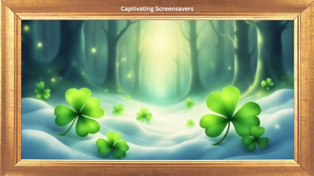 Glowing Orbs and Green Clovers | Gold Frame | Winter TV Art Loop | No Sound