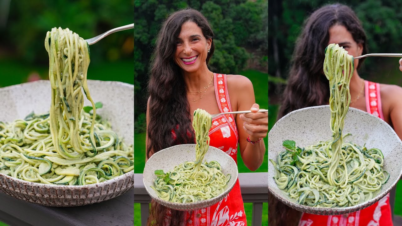 Delicious and Easy Raw Vegan Dinner Recipe 🌱 Creamy Basil Mint Pesto Pasta 🍝 Healthy & Gluten-free