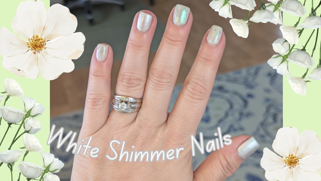 White Base Shimmer Nails | Polish Along! | White Polish W/ Green Flakies & Shimmer #polishalong