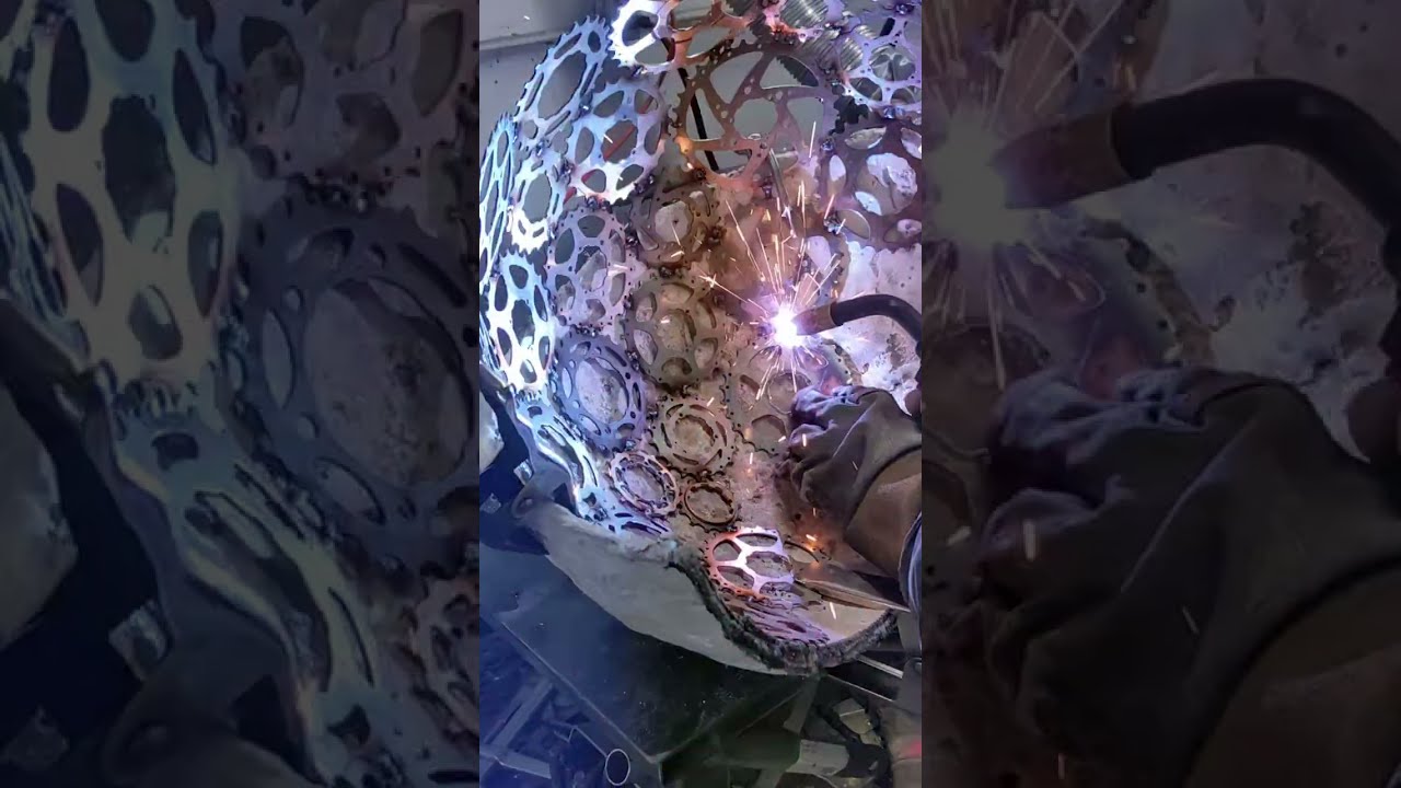 Welding Process for Ball of Metal Bicycle Sprockets MIG Welding Art Sculpture