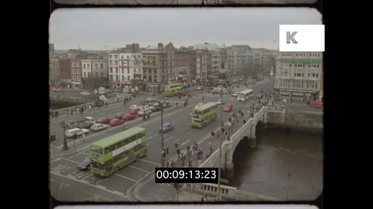 Central Dublin, O'Connell Monument, 1990s Ireland, HD