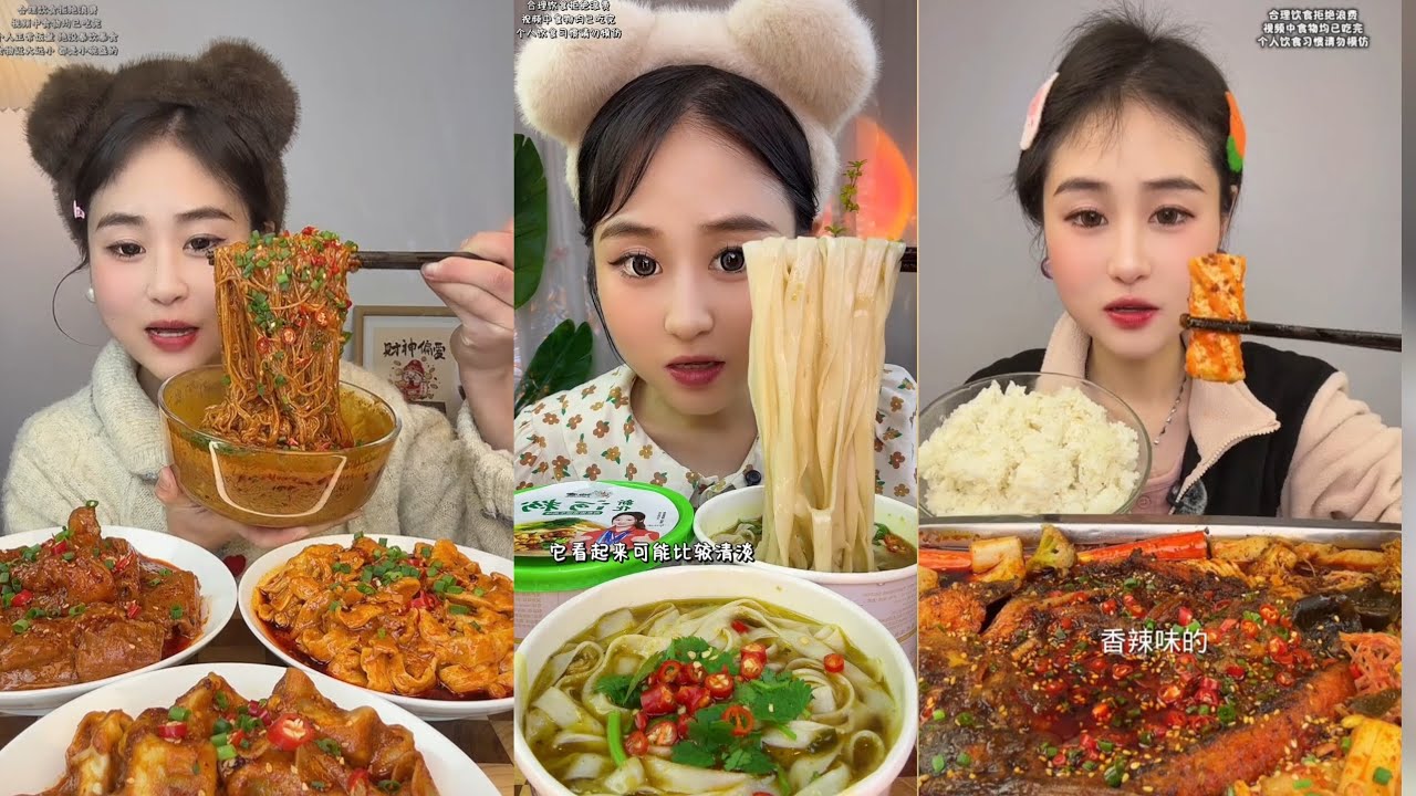 Yummy #7 ,Chinese mukbang, Yummy Spicy Noodles feast! 🍜 & Dumpling Soup 🍲😋