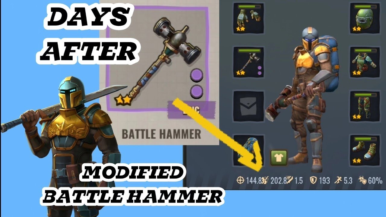 Days After:BATTLE HAMMER 2 STARS/ EPIC MODS COMBINED WITH DOG  SKILL/BOSS FIGHT 