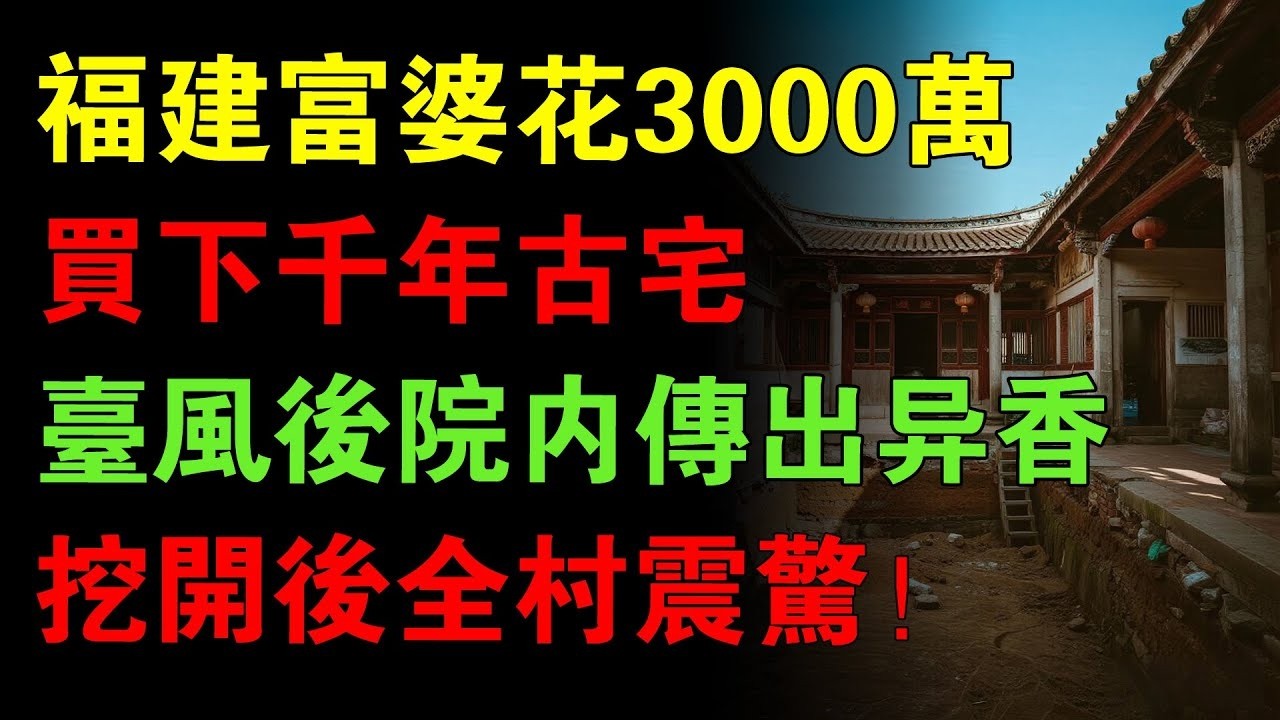 福建女富婆花3000萬買下千年古宅，不料一場台風過後，宅中卻傳出神祕異香，富婆心慌找人挖開，結果全村震驚！