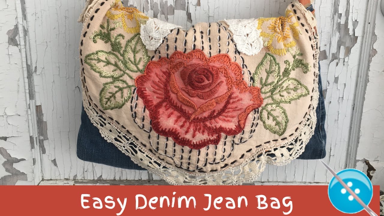 Vintage Linen Meets Thrifted Jeans,  An Easy Jean Bag, A Sewing Tutorial