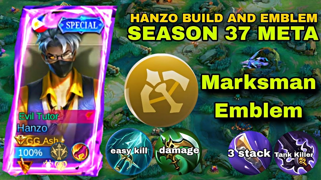 NEW HANZO META BUILD AND EMBLEM SEASON 37 ( 1000% Attack Speed Early Game)