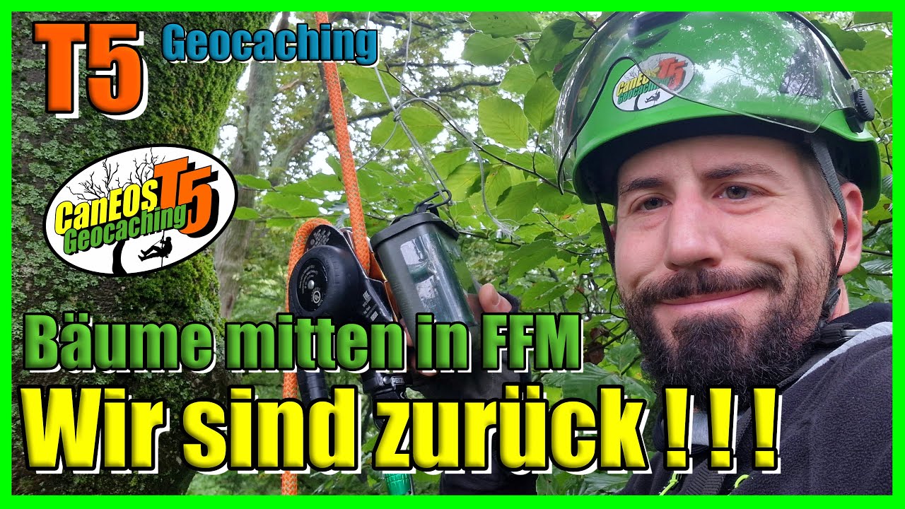 Geocaching T5 - CanEOS@Wir sind zurück !!! | 3 Bäume in FFM | Treppenaufstieg | Camp Goblin | 4k