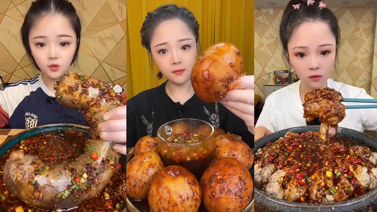 ASMR Mukbang |"BIG BITE" Chinese Girls Eating Pork Belly" Enjoying Delicious Treats, 음식 먹방 모음이 