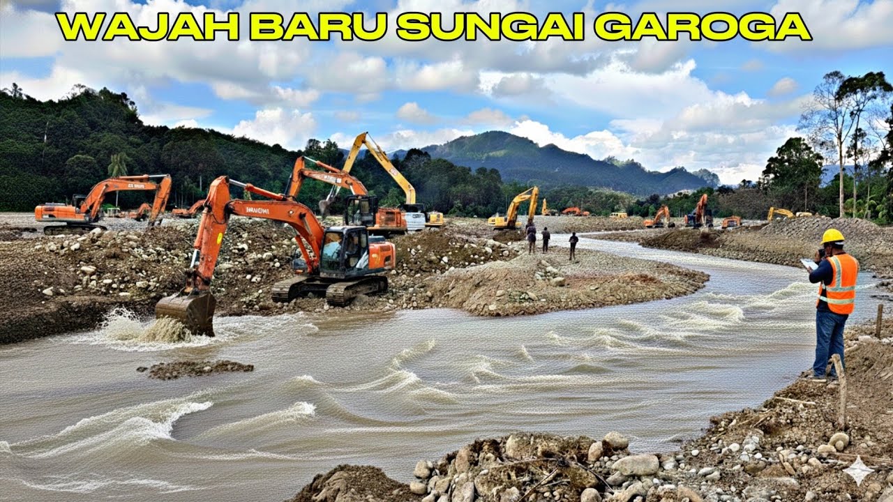 Wajah Baru Sungai Garoga Sesudah Di Normalisasi !! kayu Gelondongan Di Singkirkan !! 