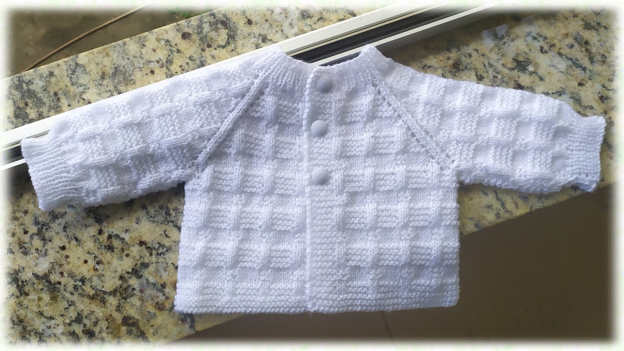 CARDIGAN PUNTO CESTA 0 A 3 MESES EN DOS AGUJAS
