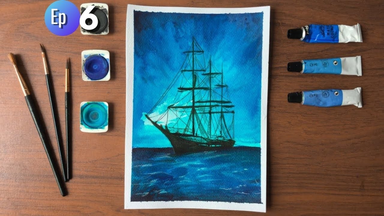 Акварель для начинающих # 6 / Лодка в море ⚓️🚀