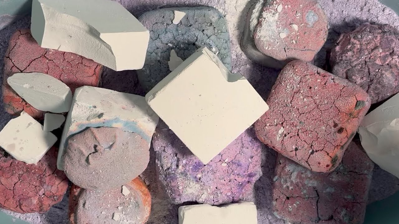 Pasted purple and blue gym chalk with fresh white plain Jane blocks asmr crush 