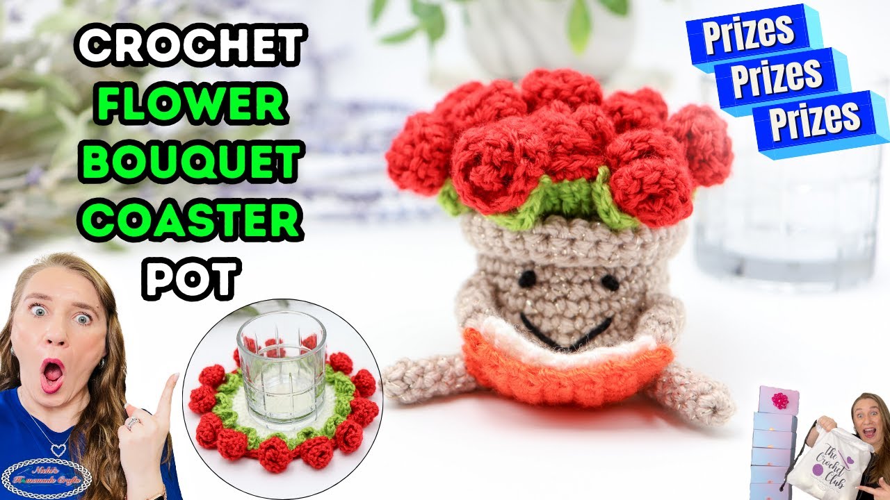 This Crochet Flower Bouquet Coaster Pot Has a Face 😆🌸 Tutorial + Prizes! + LAST DAY for TCC