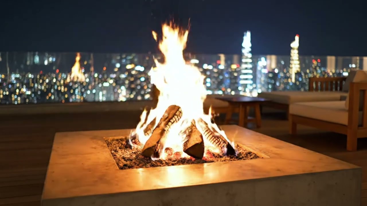 3 Hours of Fire Sounds & City Night Ambience 🌆 Fire Crackling for Sleep, Study & Focus